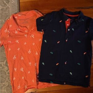 Navy rocket pop and Orange palm tree lot of Boys Polo Shirts 10 12 Boden